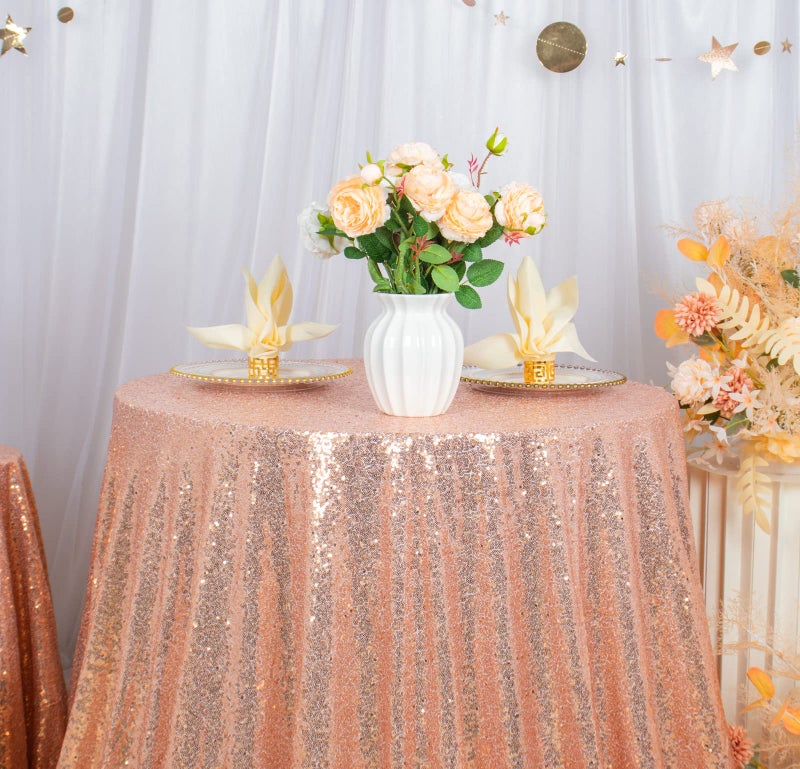 ShiDianYi 120" Rose Gold Sequin Tablecloth,Wholesale Wedding Beautiful Rose Gold Sequin Table Cloth/Overlay/Cover 120 Inches Round Sequin Fabric Tablecloth - Image 2